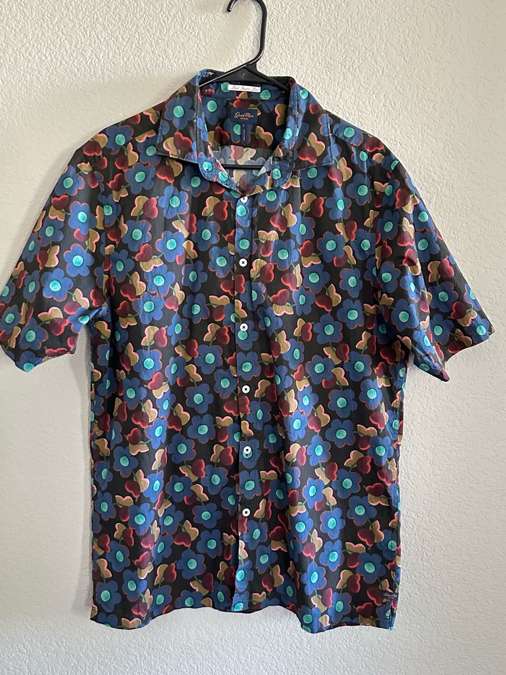 Vintage Good Man Far Afield Pattern Short-Sleeve Button-Up Shirt